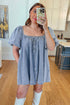 Myosotis Bubble Sleeve Square Neck Denim Babydoll Dress